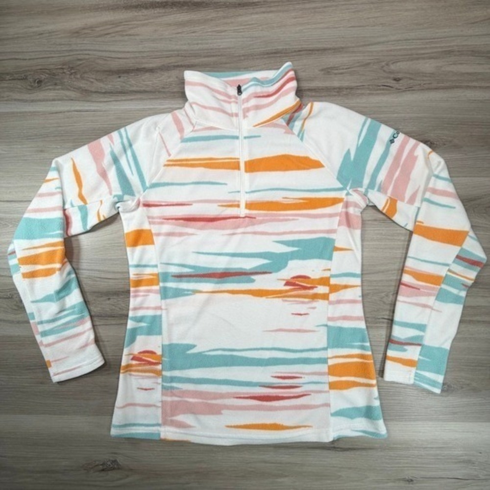 Columbia Fleece Quarter Zip Pullover Women Medium White Multi Color Stripe